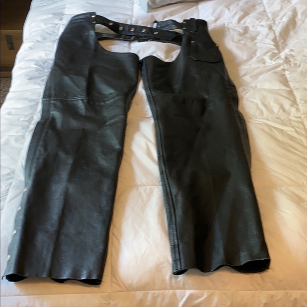 Black Leather Unisex Motorcycle Chaps